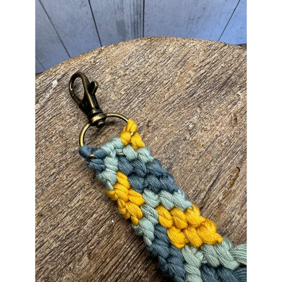 Macrame Green Yellow Purse Keychain Bag Charm Boho Accessories FAST SHIP NEW - Picture 2 of 4